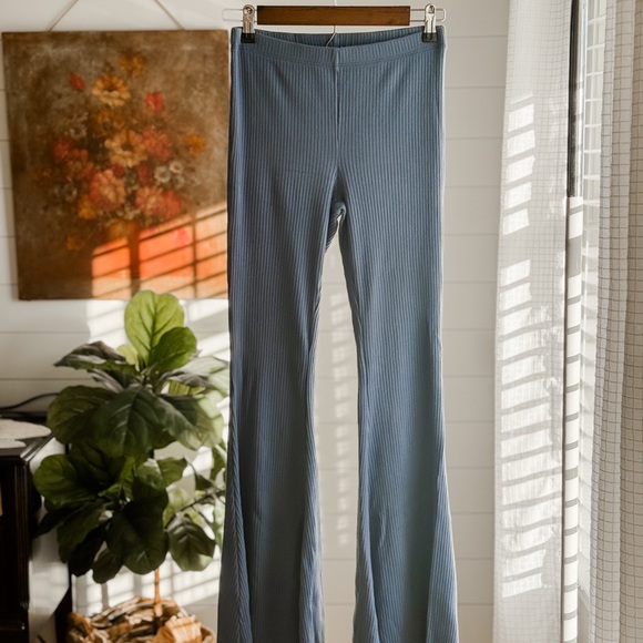 aerie Pants - aerie Ribbed Wide-Leg Pants in Slate Blue